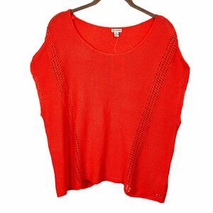 Guess Sweater Top Hot Coral Size Large Dolman Short Sleeve Oversized Size Large